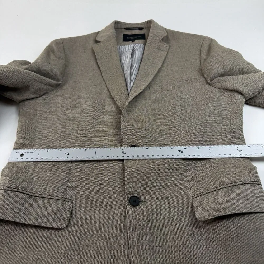 Banana Republic Mens 40L Linen Sportcoat Beige Khaki Tailored Fit Surgeon Cuffs